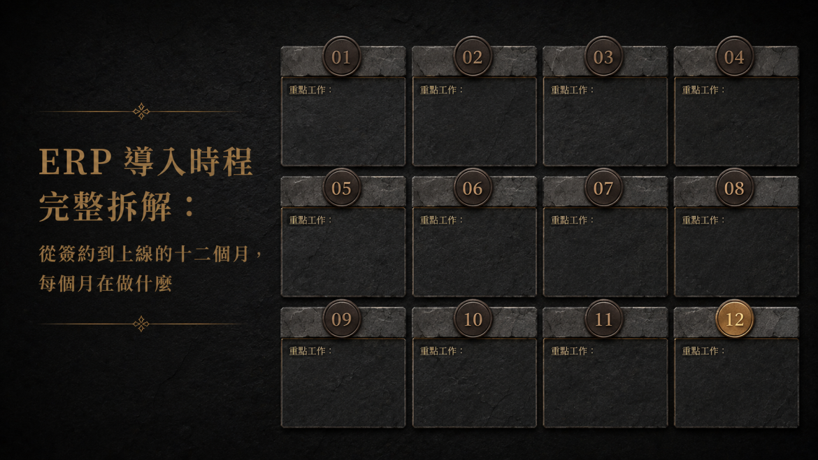 ERP 導入時程完整拆解：從簽約到上線的十二個月，每個月在做什麼